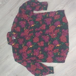Adesso 100% silk floral flower button up shirt colorful size M vintage